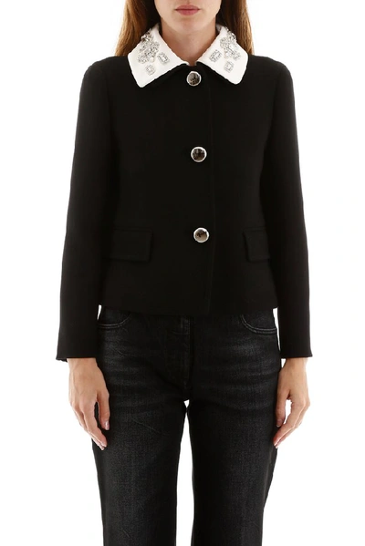 Shop Prada Embellished Collared Jacket In Black