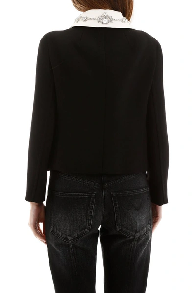 Shop Prada Embellished Collared Jacket In Black