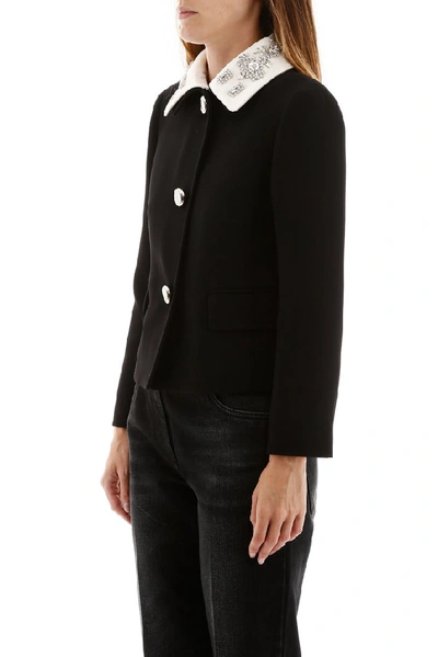 Shop Prada Embellished Collared Jacket In Black