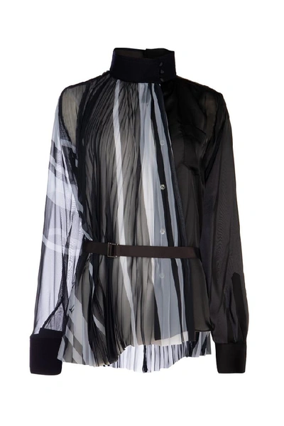Shop Sacai Pleated Belted Blouse In Multi