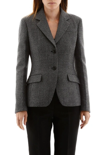 Shop Prada Single Breasted Check Blazer In Grey