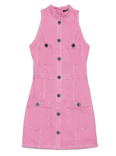 Shop Balmain Denim Mini Dress In Pink