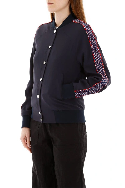 Shop Kenzo Tiger Embroidered Varsity Jacket In Navy