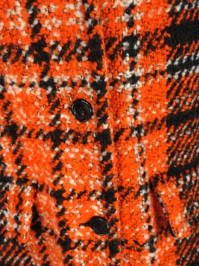 Shop Marni Checked Fringe Coat In Orange