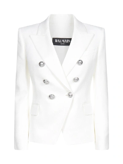 Shop Balmain Double Breasted Blazer In White