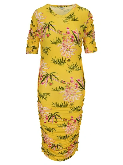 Shop Kenzo Sea Lily Ruched Dress In Yellow