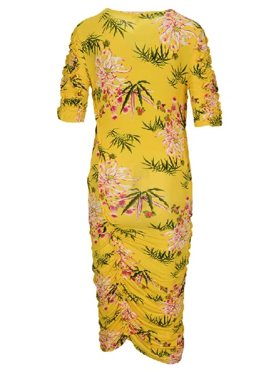 Shop Kenzo Sea Lily Ruched Dress In Yellow