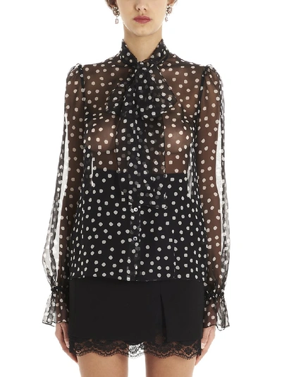 Shop Dolce & Gabbana Polka Dot Sheer Blouse In Black