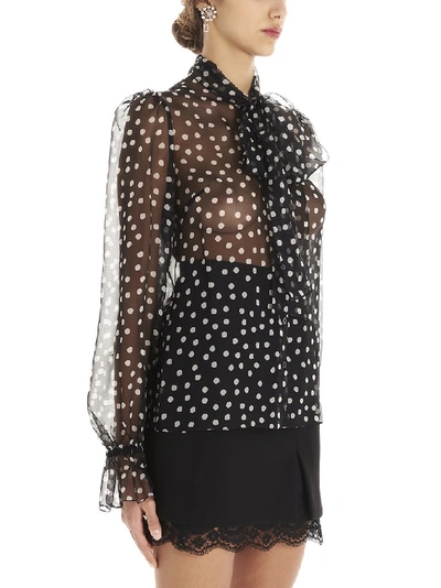 Shop Dolce & Gabbana Polka Dot Sheer Blouse In Black