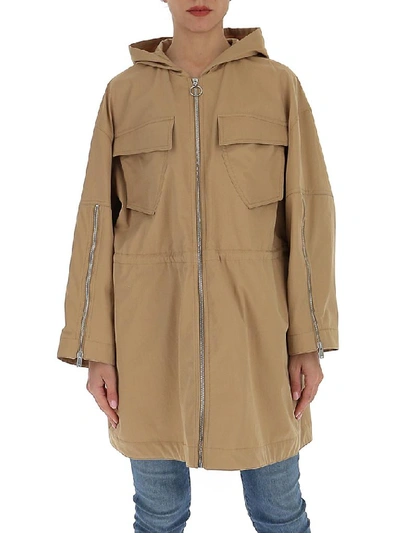 Shop Stella Mccartney Zip Detail Hooded Parka Coat In Beige