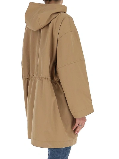 Shop Stella Mccartney Zip Detail Hooded Parka Coat In Beige