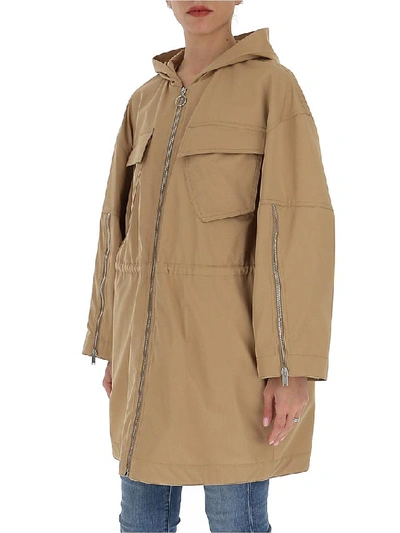 Shop Stella Mccartney Zip Detail Hooded Parka Coat In Beige