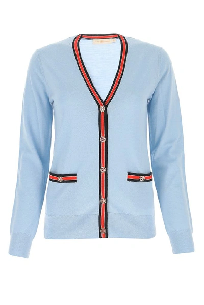 Shop Tory Burch Madeline Contrast Trim Cardigan In Blue