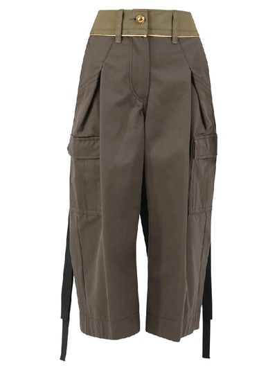 Shop Sacai Cropped Trousers In Green