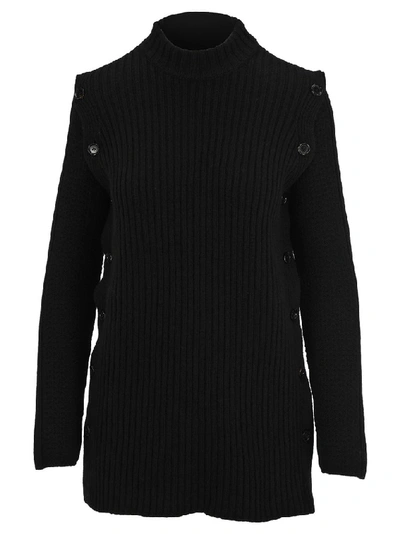 Shop Marni Ribbed Button Detail Sweater In Black