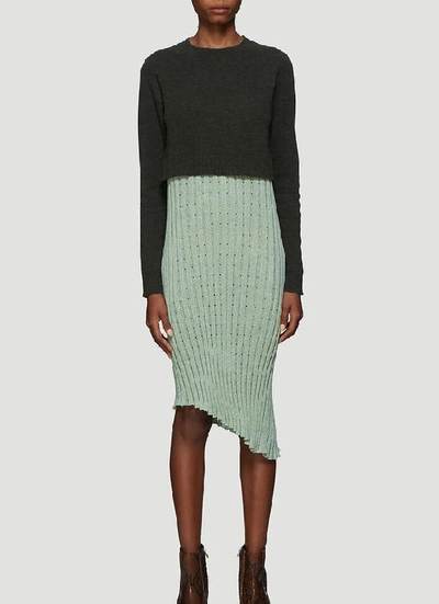 Shop Jw Anderson Contrast Panel Pleated Dress In Green