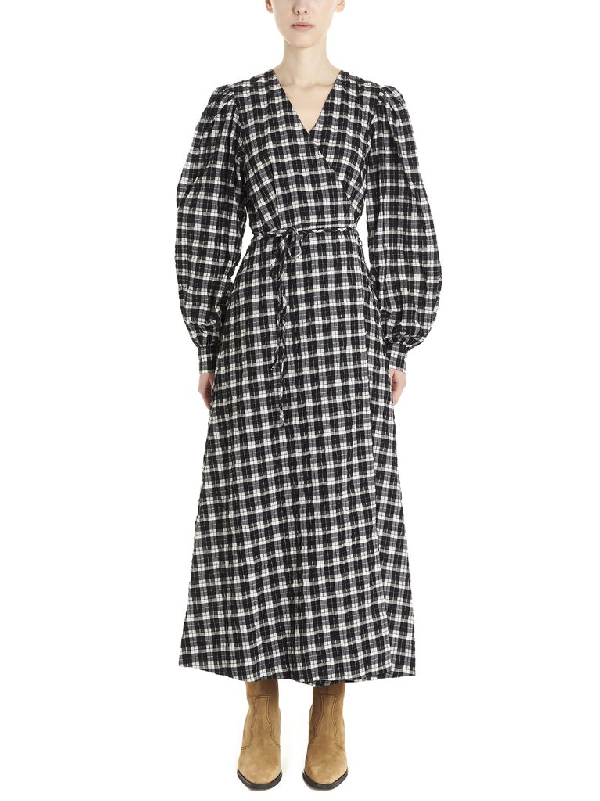 seersucker check wrap dress