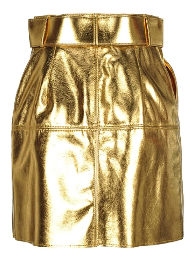 Shop Msgm Belted Mini Skirt In Gold