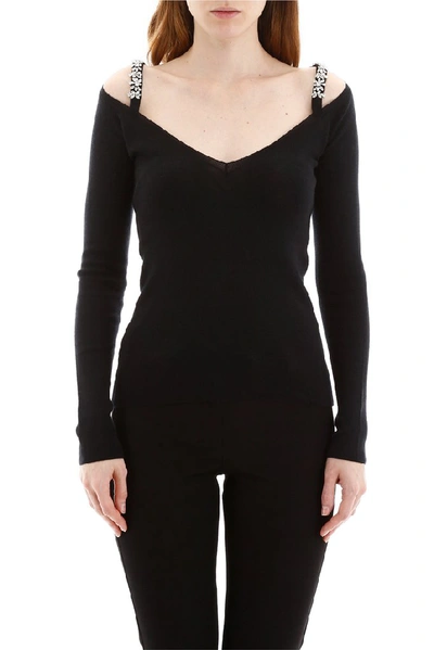 Shop Prada Embellished Shoulder Strap Pullover In Black