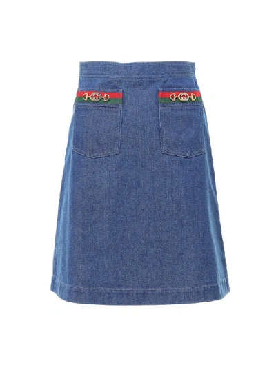 Shop Gucci Interlocking G Horsebit Denim Skirt In Blue