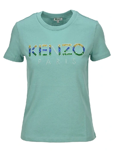 Shop Kenzo Sequinned Logo T In Green