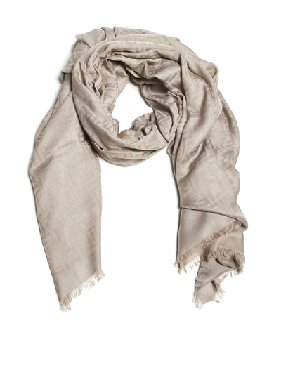 Shop Fendi Ff Monogram Scarf In Beige