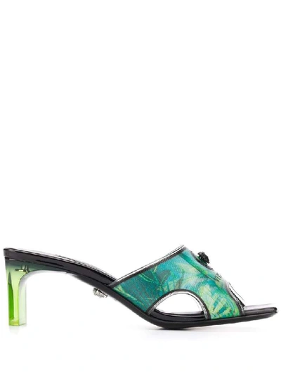 Shop Versace Printed Mules In Green