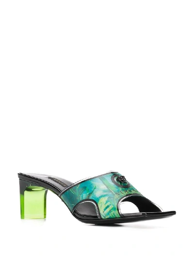 Shop Versace Printed Mules In Green