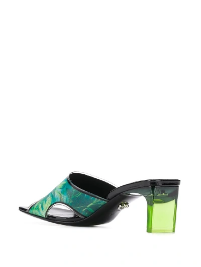 Shop Versace Printed Mules In Green