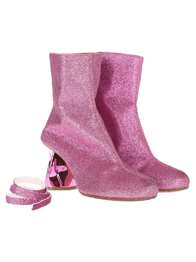 Shop Maison Margiela Glittered Ankle Boots In Pink
