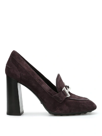 Shop Tod's Double T Suede Chunky Heel Pumps In Brown