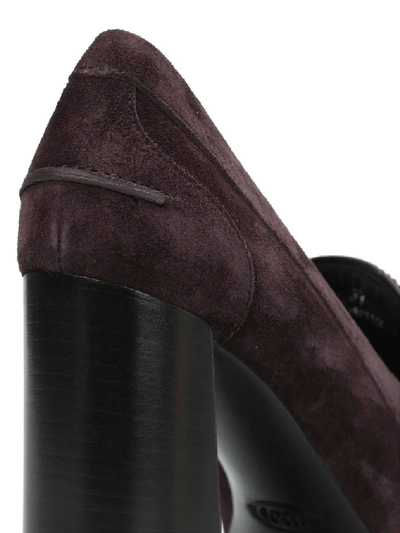 Shop Tod's Double T Suede Chunky Heel Pumps In Brown