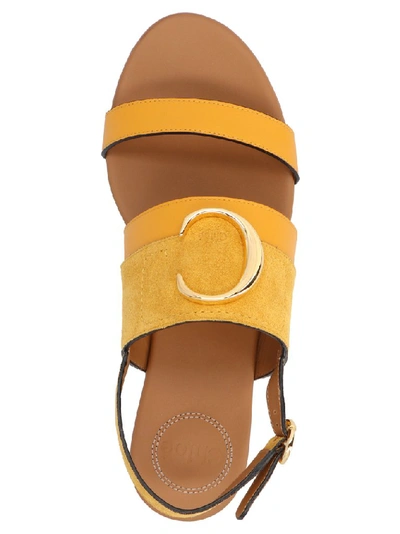 Shop Chloé Logo Plaque Sandals In Yellow