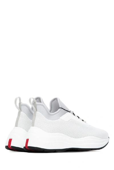 Shop Prada Mesh Panelled Sneakers In Bianco Argento