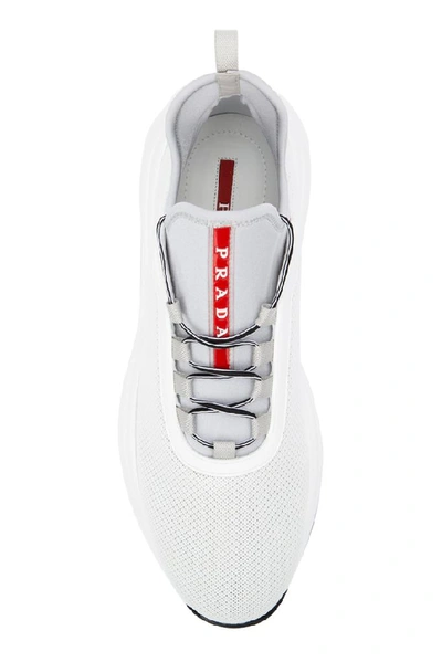 Shop Prada Mesh Panelled Sneakers In Bianco Argento