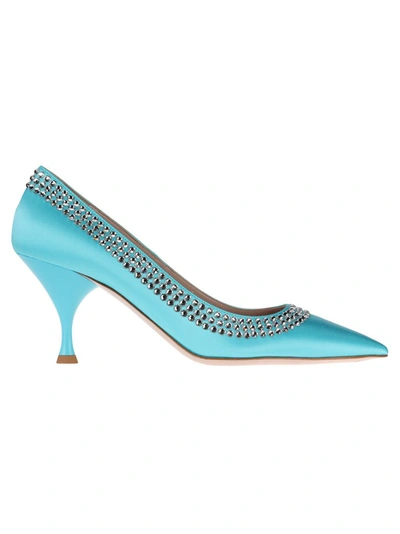 Shop Miu Miu Crystal Embellished Pumps In Blue