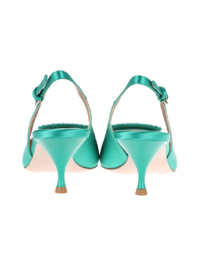 Shop Miu Miu Embellished Pointed Toe Slingback Pumps In Green