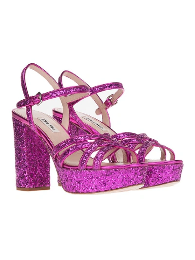 Shop Miu Miu Glitter Platform Sandals In Pink