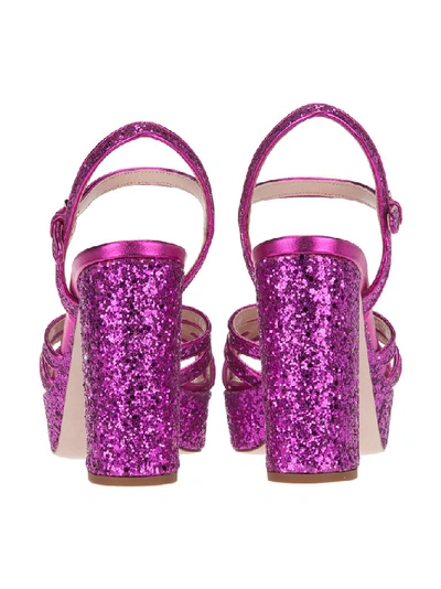 Shop Miu Miu Glitter Platform Sandals In Pink