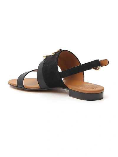 Shop Chloé Logo Plaque Sandals In Black