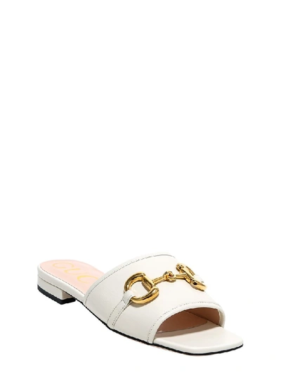 Shop Gucci Horsebit Slides In White