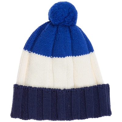 Shop Moncler Tricolour Logo Pom Pom Beanie In Multi