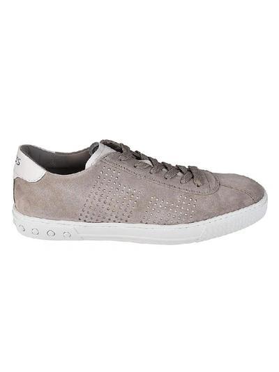 Shop Tod's Perforated Low Top Sneakers In Grey