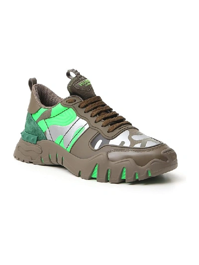 Shop Valentino Garavani Rockstud Camouflage Sneakers In Green