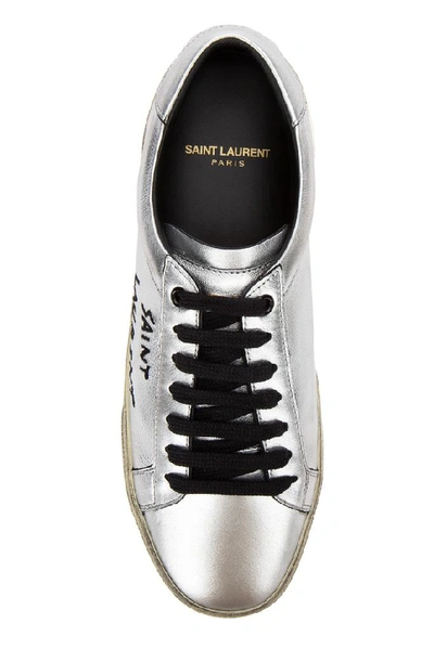Shop Saint Laurent Court Classic Embroidered Sneakers In Silver