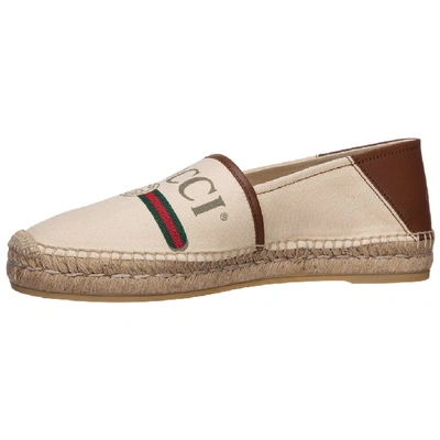 Shop Gucci Logo Canvas Espadrilles In Beige