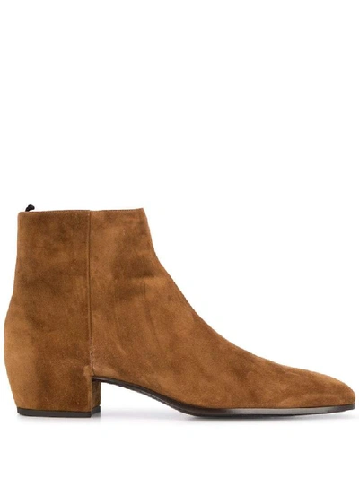 Shop Saint Laurent Zipped Ankle Boots In Brown