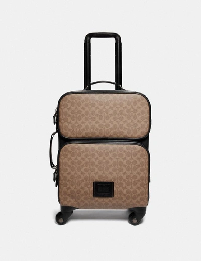 Shop Coach Academy Travel Wheeled Carry On In Signature Canvas In Black/khaki/black Copper