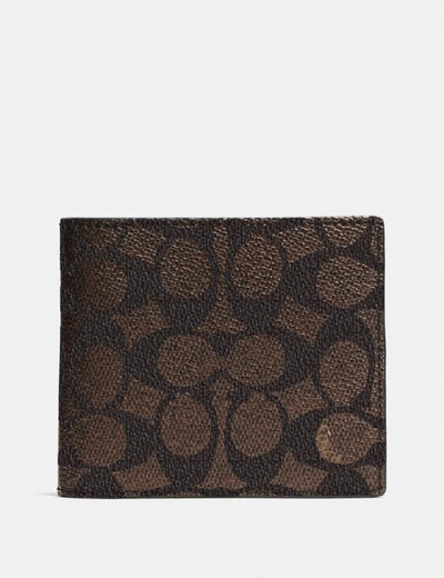 Coach Compact Id Wallet In Signature Canvas - Men's In Mahogany