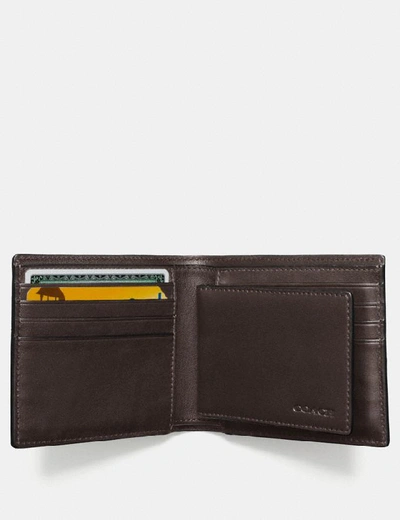 Shop Coach Compact Id Wallet In Signature Canvas - Men's In Mahogany